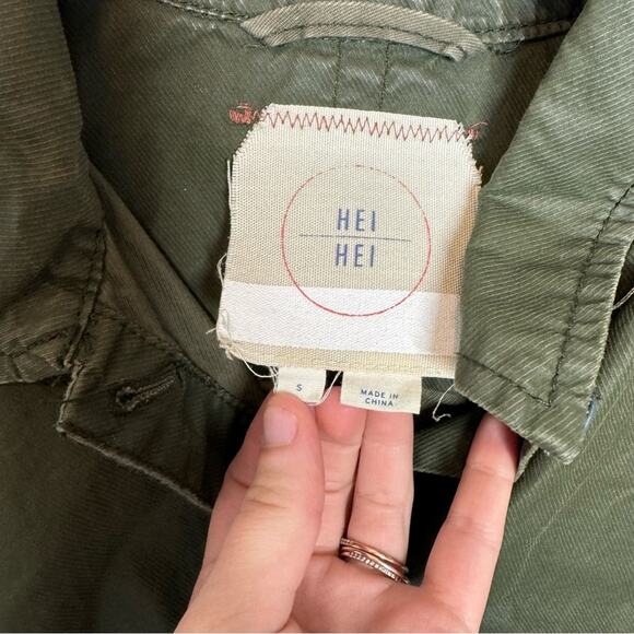 Anthropologie Hei Hei Army Green Button Down Lightweight Crop Jacket Size Small - Picture 3 of 7